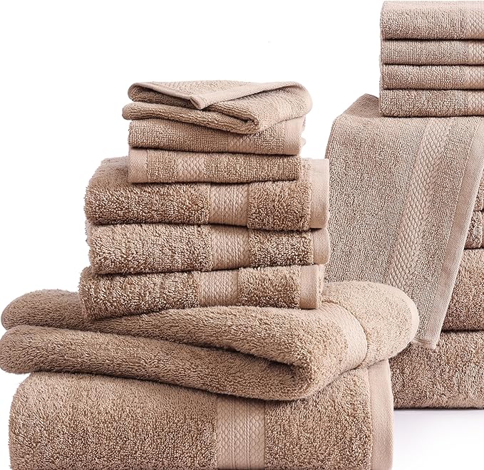 LANE LINEN 100% Mercerized Cotton Luxury Bathroom Towels Set - 6 Pieces - Ring Spun Technology - 2 Bath, 2 Washcloths, 2 Hand Towels - Suitable for All Skin Types Including Sensitive Skin - Taupe