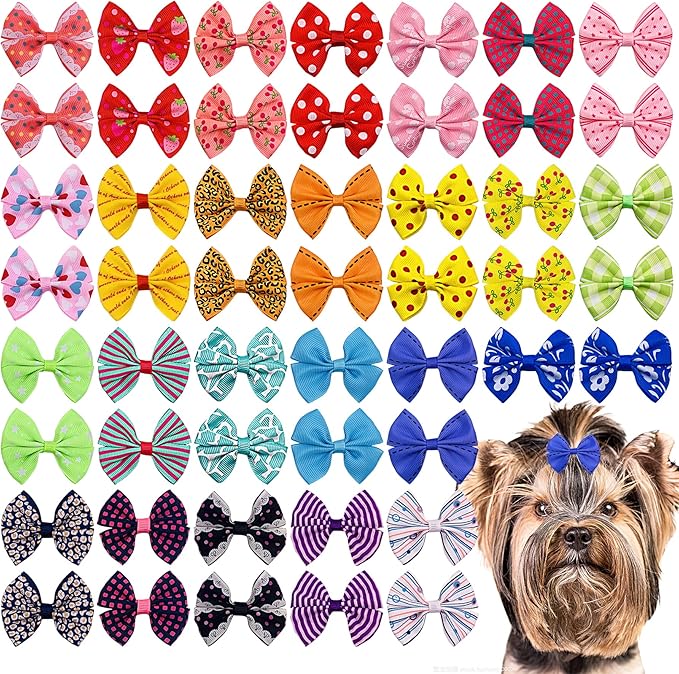 PET SHOW 20pairs Big Bowknot Dogs Hair Bow Clips with French Barrette Clip for Small Medium Large Dogs Puppies Cats Topknot Grooming Hair Accessories