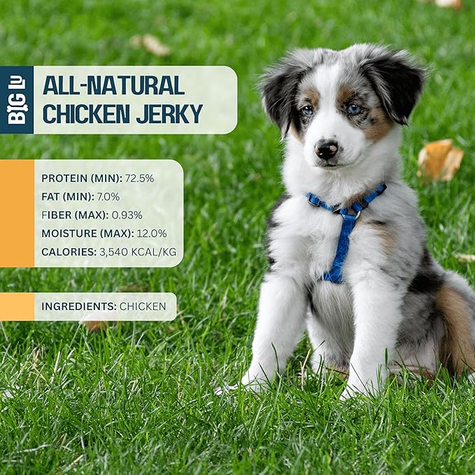 Big Lu Chicken Jerky Dog Treats – Premium Natural Air-Dried USA Chicken Breast for Dogs, High Protein, Grain-Free, No Additives or Preservatives, 4oz