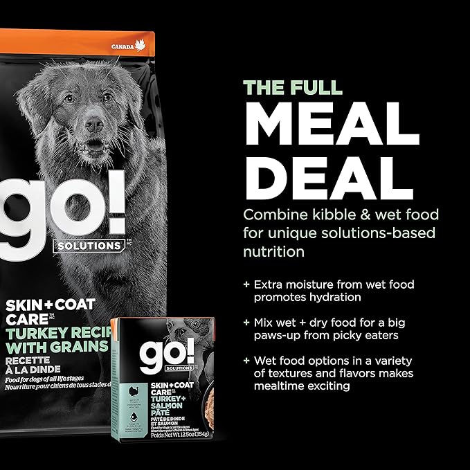 Go! Solutions Skin + Coat Care, Dry Dog Food, Turkey Recipe with Grains, 3.5 lb Bag