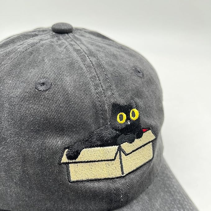 Black Cat Hat,Ragdoll Cat Embroidered Adjustable Cotton Baseball Cap for Men Women,Gifts for Cat Lovers
