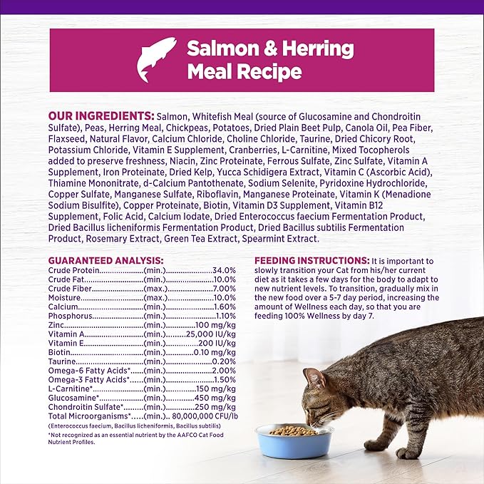 Wellness Complete Health Adult Dry Cat Food for Indoor Cats, Grain Free, Natural, Salmon and Herring Meal (5.5 Pound Bag)