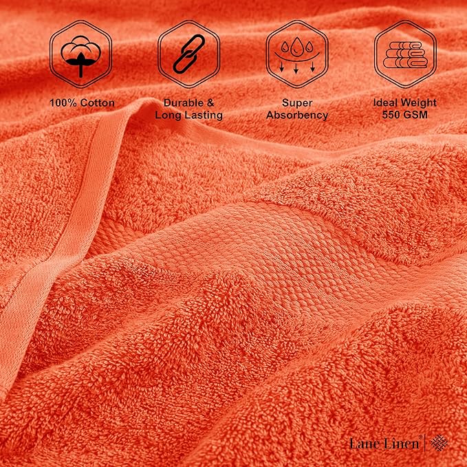 LANE LINEN 100% Cotton Luxury Bathroom Towel Set - 6 Pcs - Ring Spun, Quick Dry, Very Soft & Absorbent - 2 Bath, 2 Washcloths, 2 Hand Towels - Remains Fluffy Even After Multiple Washes - Tiger Lily