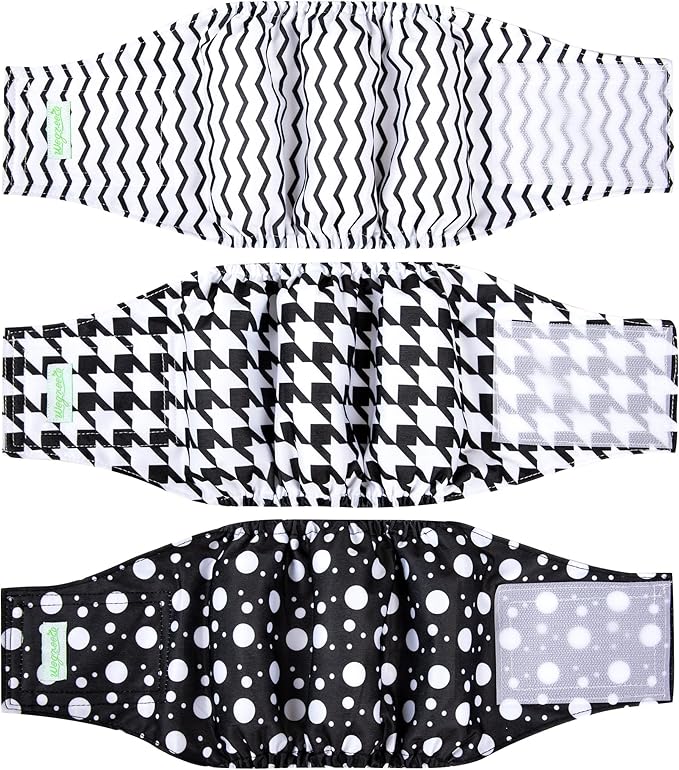 wegreeco Washable Male Dog Belly Band (Stylish Pattern)- Pack of 3 - Washable Male Dog Belly Wrap, Dog Diapers Male (Houndstooth, Medium)