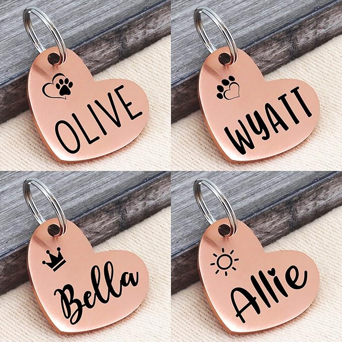 Ultra Joys Custom, Personalized Pet ID Tag, for Dogs, Brushed Stainless Steel Heart Dog Tag Rose Gold Medium