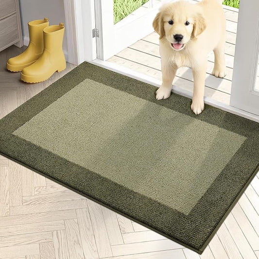 PURRUGS Dirt Trapping Door Mat 24" x 36", Non-Slip/Skid Machine Washable Entryway Rug, Shoes Scraper, Throw Rug, Super Absorbent Area Rug for Muddy Wet Shoes and Paws, Budding Green & Sage Green