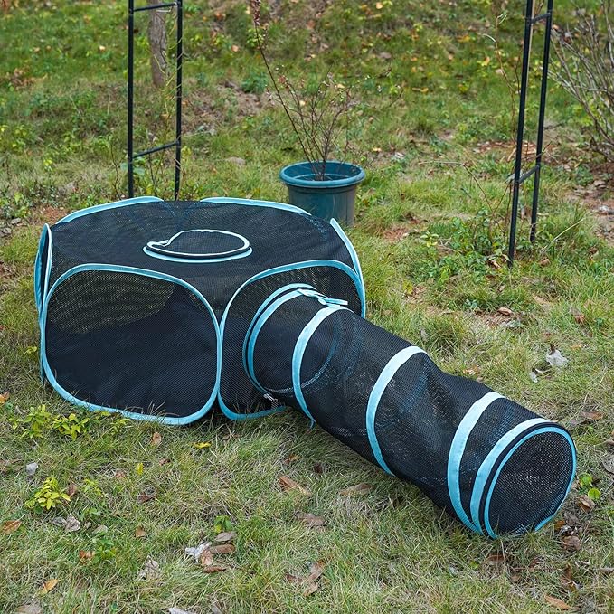 INTURN Cat Furniture Tent for Indoor and Outdoor Playpen Portable Cat Tunnels, Outdoor Kennel (Hexagon + Tunnel)