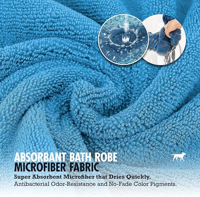 Tuff Pupper Fast Drying Dog Bath Robe | 800 GSM Plush Dog Towel Bathrobe/Dressing Gown | Super Absorbent Pet/Puppy Bathrobe | Adjustable Hood & Belly Strap | Super Soft | Fast Drying (S, Blue)