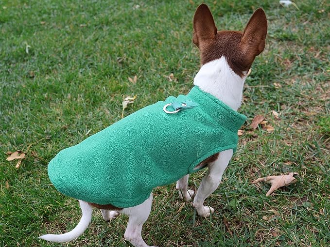 JACKO & CO - Fleece Vest Dog Sweater with Leash Ring - Soft, Warm & Lightweight Pullover Coat for Small & Medium Dogs, Puppies & Cats - Cozy Fall/Winter/Spring Pet Jacket (Green, Medium 6-10lbs)