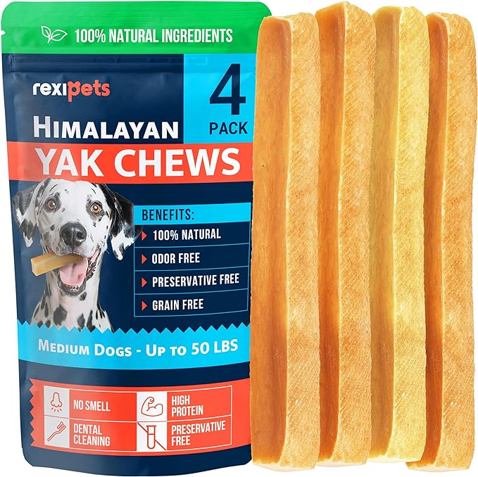 100% Natural Yak Cheese Himalayan Made Dog Chews All Breeds - Lactose Free Yak Chew for Small, Medium & Large Dogs - Dental Cleaning Dog Chews Aggressive Chewers - Long Lasting Odor & Gluten Free