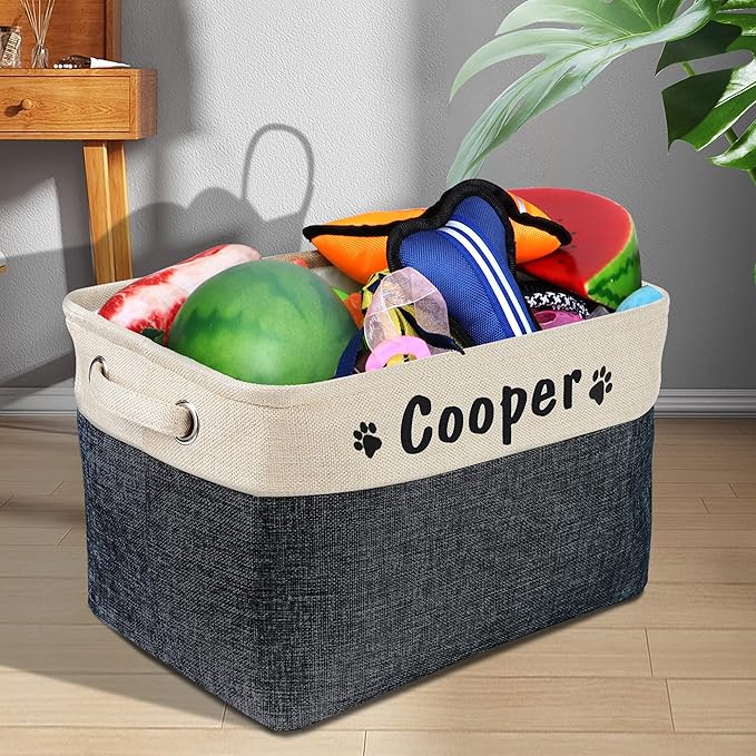PET ARTIST Collapsible Dog Toy Storage Basket Bin with Personalized Pet's Name - Rectangular Storage Box Chest Organizer for Dog Toys,Dog Clothing,Dog Apparel & Accessories-black