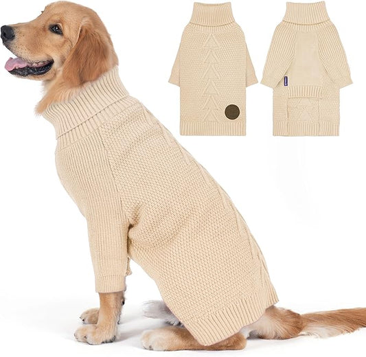 cyeollo Dog Sweater Turtleneck Knitted Sweaters with Leash Hole Winter Clothing Dog Clothes Sweaters for Medium Large Dogs