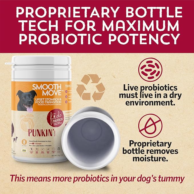 Pumpkin for Dogs with Probiotics, 7-Day Serving for Diet Changes & Upset Stomach, Smooth Move Probiotics for Dogs for Digestive Gut Health