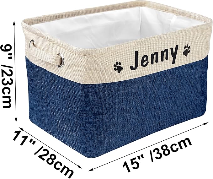 PET ARTIST Collapsible Dog Toy Storage Basket Bin with Personalized Pet's Name - Rectangular Storage Box Chest Organizer for Dog Toys,Clothing,Apparel & Accessories-Navy Blue