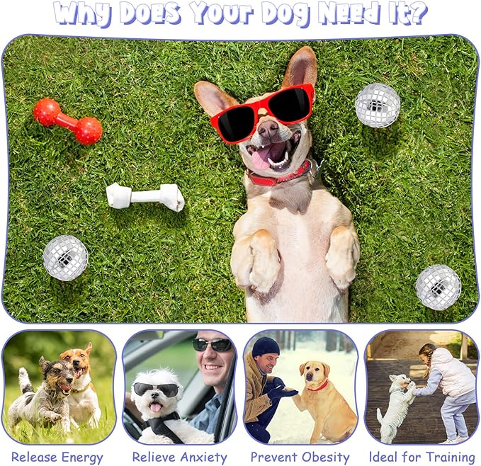 HyDren 2 Pcs Dog Disco Plush Balls, 4 in Squeaky Stuffed with Fluffy Squeaky Toys Pet Interactive Chew Balls for Small and Medium Puppy Dogs Cats