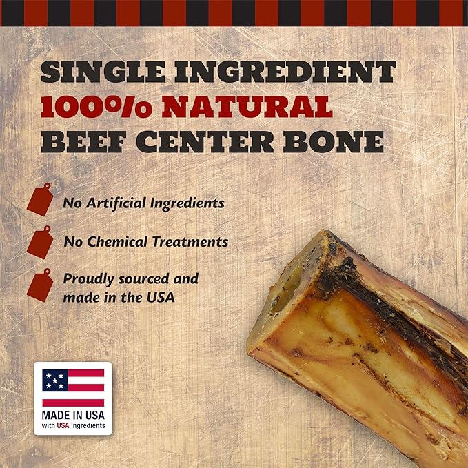 4" Beef Marrow Dog Bones for Aggressive Chewers, Large and Medium Breed Dog Treat, Natural, Tough, Chew Toy, Made in The USA, 3 Count