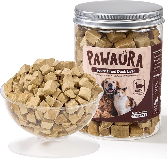 Freeze-Dried Duck Liver Treats for Dogs & Cats, Single Ingredient, High-Protein, Grain-Free, All-Natural Pet Snack, Resealable Tub, Ideal for Training or Meal Topper, 3.53oz