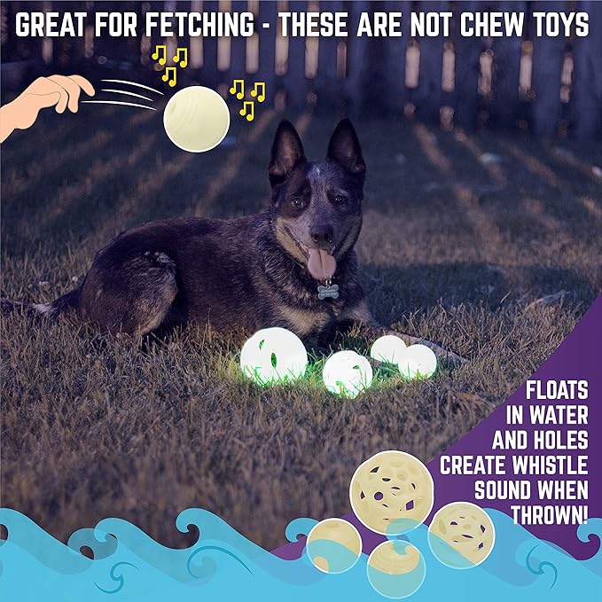 Chew King by Mammoth Set of 4 Glowing Fetch Balls, Dog Ball Toys Combo, Durable Bouncy Interactive Toy for Pets, Lightweight