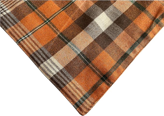 Realeaf Fall Thanksgiving Dog Bandanas 2 Pack, Orange Plaid Pet Scarf for Boy and Girl, Premium Durable Fabric, Holiday Halloween Bandana for Medium and Large Dogs (Large)