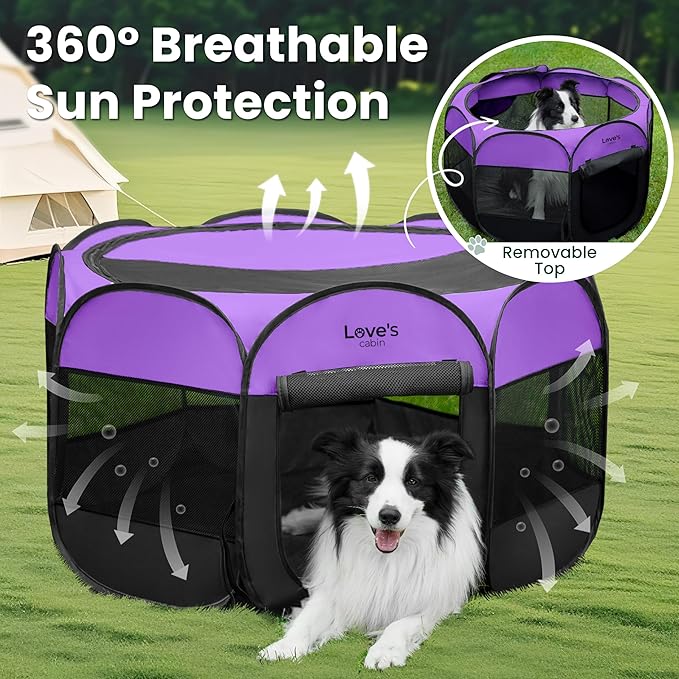 Love's cabin Pet Puppy Dog Playpen, Medium Dog Tent Crates Cage Indoor/Outdoor, Portable Playpen for Cat, Foldable Pop Up Dog Kennel Playpen with Carring Case, Removable Zipper Top, Purple