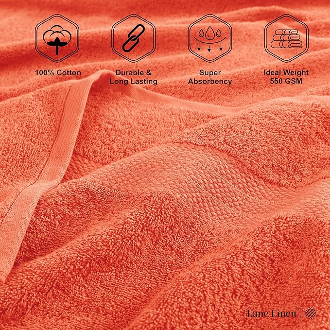 LANE LINEN 100% Cotton Luxury Bathroom Towel Set - 16 Pcs - Ring Spun, Quick Dry, Super Soft & Absorbent - 4 Bath, 8 Washcloths, 4 Hand Towels - Remains Fluffy After Multiple Washes - Living Coral