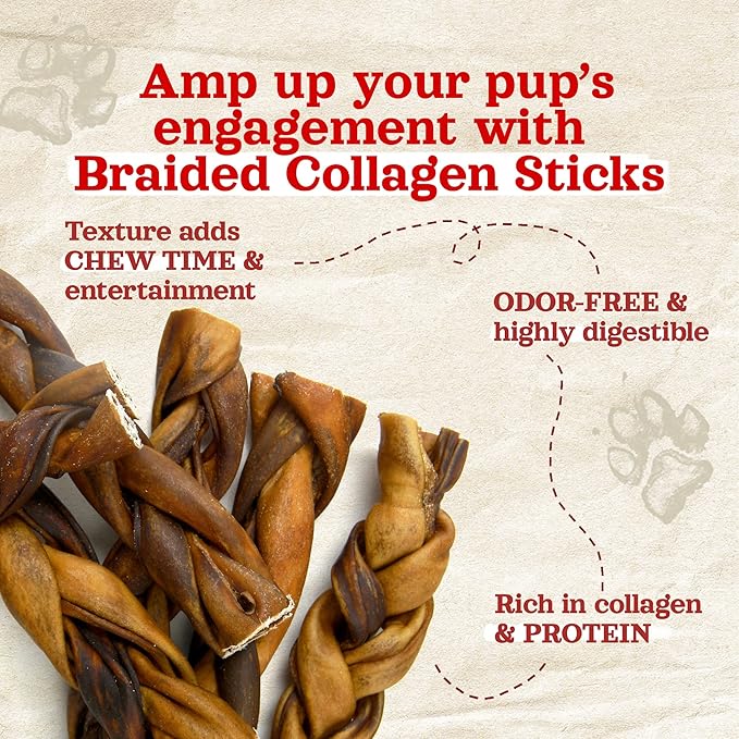 Natural Farm Braided Collagen Chews for Dogs (6 Inch, 10 Pack), Collagen Sticks, Natural Dog Chews, Long Lasting, for Small, Medium and Large Dogs, Odor-Free, Rawhide Alternative