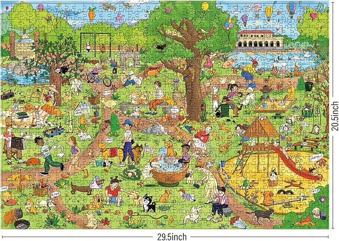 ANTELOPE 1000 Piece Puzzle Bundle, Young Adult, Cardboard, Pets and Entertainment Theme, 3 in 1 Set - Dog Park, Drive in Movie, Cat Castle