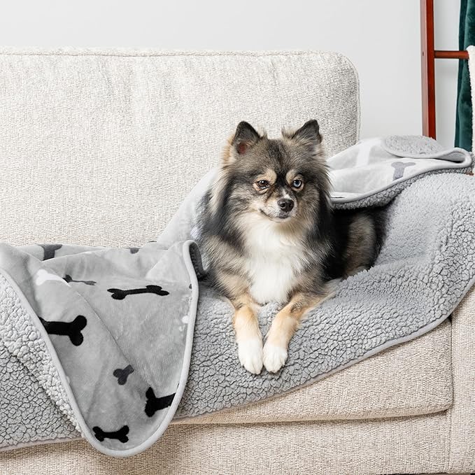 PetAmi Waterproof Dog Blanket for Medium Large Dogs, Pee Proof Pet Bed Couch Cover, Reversible Water Proof Blanket for Puppy Indoor Cat, Soft Dog Pee Crate Cover, Washable, 60x80 Bone Gray