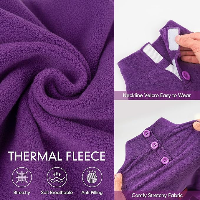 cyeollo Dog Pajamas for Small Dogs Thermal Fleece Dog Pjs Winter Coat Jumpsuit for Dogs Soft Onesie Warm Pet Clothes Apparel, Color Purple L