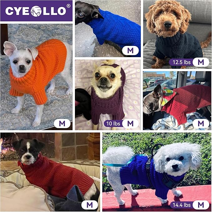 cyeollo Warm Small Dog Sweater, Knit Cold Weather Doggy Sweaters for Small Dogs Boy Pullover Winter Dog Clothes with Turtleneck for Indoor & Outdoor Wear, Blue M