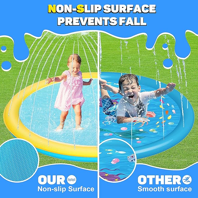 Thicken 94'' Splash Pad, Non-Slip Splash Pad for Kids and Dogs, Toddler Sprinkler Pool & Splash Play Mat, Summer Outside Water Toys Large Splash Pads for Kids Activity, Easy to Use/Clean
