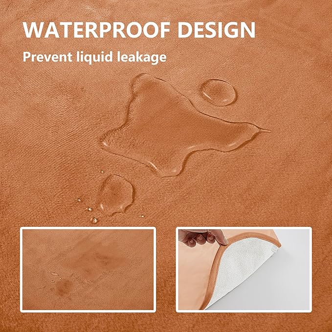 Waterproof Blanket for Bed Protection, Washable Dog Blankets for Couch, Soft Reversible Pet Throw Furniture Protector Cover for Sofa-82"x108",Orange+Cream