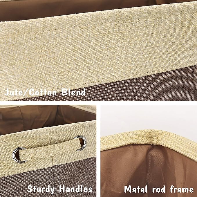 PET ARTIST Dog Toy Basket, Collapsible Dog Toy Bin Box with Comfortable Handles, Large Pet Toy Storage Organizer for Accessories, Toys, Coat & Clothing, Blanket & Leash, Brown, 15"x11"x9"