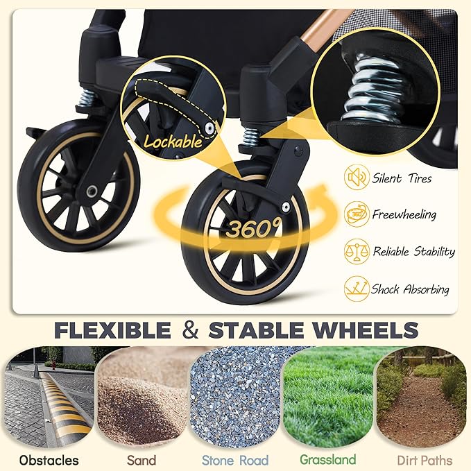 Pet Stroller for Small Dogs, Lightweight Small Dog Stroller for Dogs Cats with 6 Shock Absorption System, Detachable Carrier Suitable for Car Seat & Hand Carry, Safe Outings, Gray