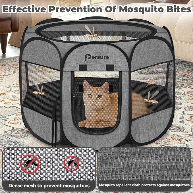 Dog Cat Playpen Indoor Outdoor for Puppy Pet Dog Cat Recovery After Surgery, Dogs Tent Crates Cage Indoor/Outdoor, Portable Pop Up Dog Kennel with Carrying Case for Travel (Premium Grey, Small)