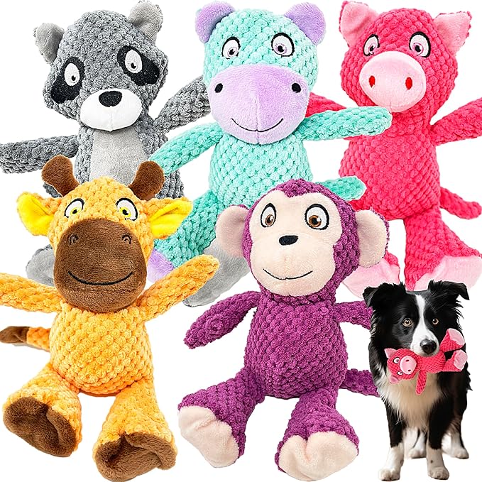 Jalousie Multipack Dog Squeaky Toys Strong Almost Indestructible, with Added Liner for Longer Play Dog Chew Toys (Medium to Large Breeds, 5 Pack Checks for Aggressive Chewers)