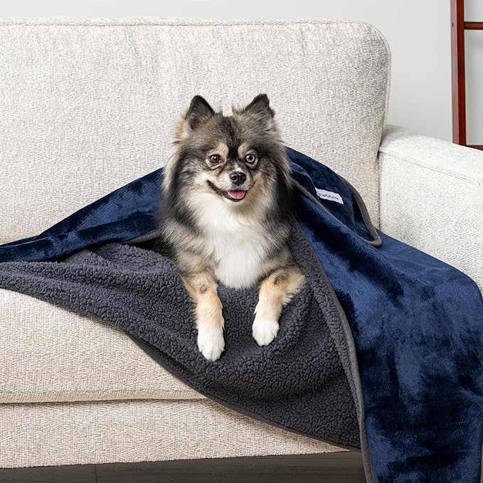 PetAmi Waterproof Dog Blanket Sherpa Fleece, Pet for Medium Large Dogs, Reversible Cat Throw Bed Couch Sofa Furniture Protector, Soft Plush Microfiber (X-Large 60x80, Blue/Gray), Navy/Gray