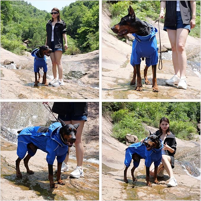 LOVELONGLONG Waterproof Dog Raincoat with Removable Hood – Outdoor Full Body Dog Jacket, Windproof Snowproof Shell Suit – All Season Pet Rain Gear Blue XXS