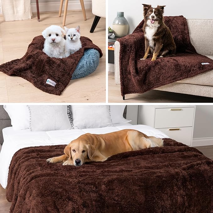 PetAmi Fluffy Waterproof Dog Blanket for Small Medium Dogs, Soft Warm Pet Sherpa Throw Pee Proof Couch Cover, Reversible Cat Puppy Bed Blanket Sofa Protector, Plush Washable Pad (Brown, 24x32)
