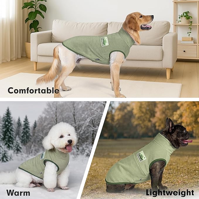 cyeollo 3XL Fleece Dog Sweater, Pullover Sweatshirt Stretchy Fleece Vest Warm Winter Fall Clothes for Large Dogs Boy Turtleneck Pet Apparel, Green XXXL