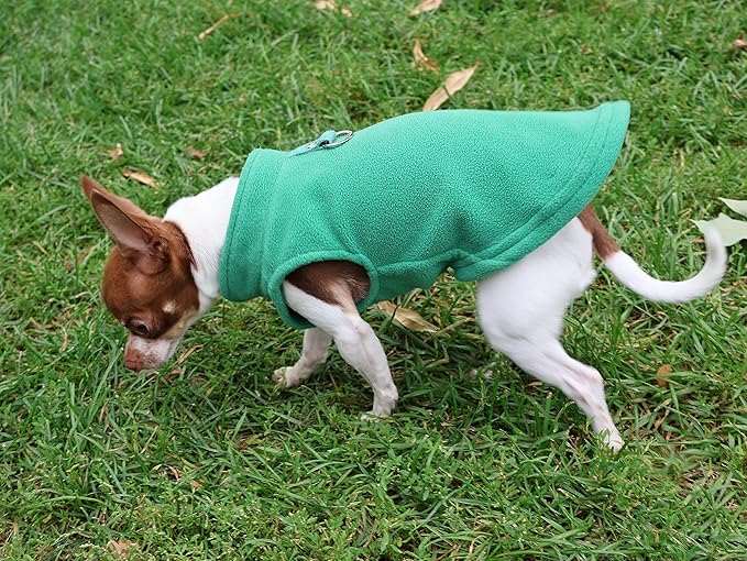 JACKO & CO - Fleece Vest Dog Sweater with Leash Ring - Soft, Warm & Lightweight Pullover Coat for Small & Medium Dogs, Puppies & Cats - Cozy Fall/Winter/Spring Pet Jacket (Green, XX-Large 25-35lbs)