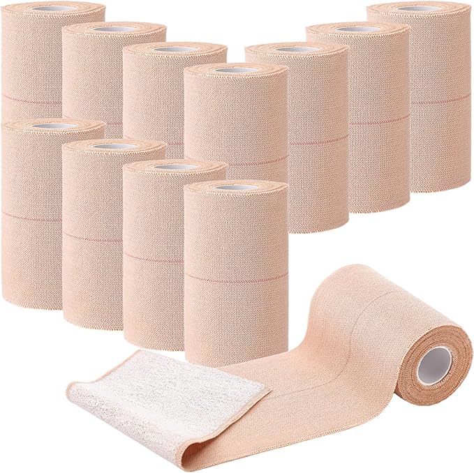 Geiserailie 12 Rolls 4 Inches Elastic Tape Adhesive Elastic Tape Self Adhesive Bandage Wrap Flexible Stretch Bandages for Sports Ankle, Knee and Wrist Sprains Animal Pets, 5 Yards