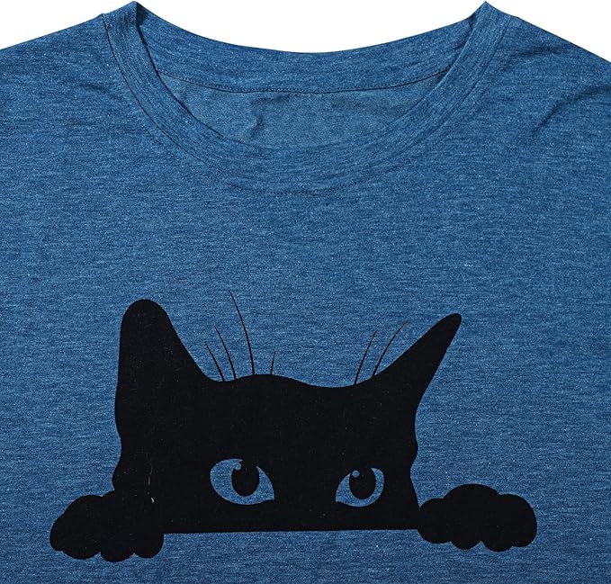 JINTING Cat Shirts for Women - Loose Fit Lightweight Long Sleeve Graphic Tee Fall Printed Crewneck Blouse Casual Tops