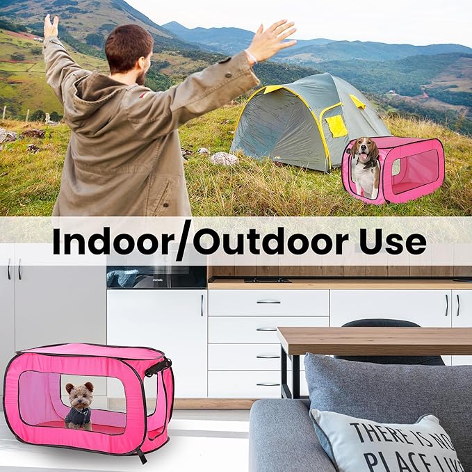 Beatrice Home Fashions Portable, Collapsible, Pop Up Kennel Travel Cat and Dog Crate, 32.5" L x 19.5" W x 19.5" H, Fuchsia