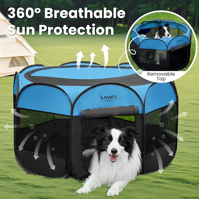 Love's cabin Pet Puppy Dog Playpen, Small Dog Tent Crates Cage Indoor/Outdoor, Portable Playpen for Cat, Foldable Pop Up Dog Kennel Playpen with Carring Case, Removable Zipper Top, Blue
