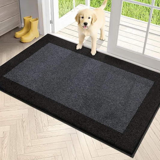 PURRUGS Dirt Trapper Door Mat 34" x 60", Non-Slip/Skid Machine Washable Entryway Rug, Shoes Scraper, Throw Rug, Super Absorbent Area Rug for Muddy Wet Shoes and Paws, Bluish Grey & Charcoal