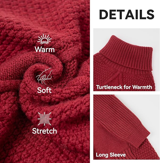 cyeollo Turtleneck Dog Sweater Soft Knitted Sweaters with Leash Hole Pet Clothes for Cold Day Pet Small Medium Dog Sweaters, Burgundy XL
