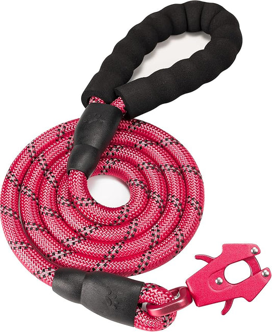 GEIT 2/4/5/6FT Dog Leash, Heavy Duty Rope Leashes, Reflective Nylon Pet Lead with Aluminum Quick Release/Locking Tactical Frog Clip for Small Medium and Large Dogs, Red, 1/2 inch
