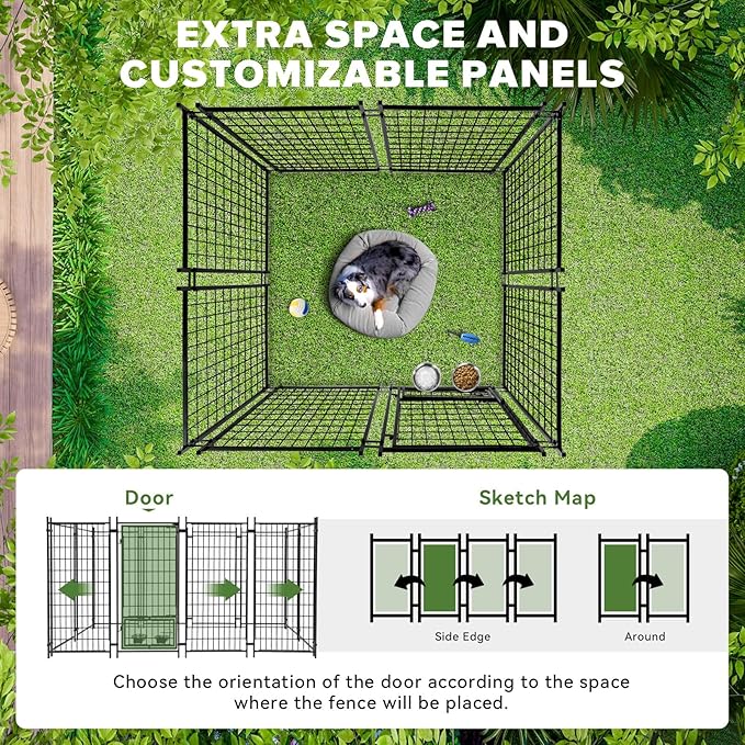 Oranland 4x4x6FT Outdoor Dog Kennel, Heavy Duty Welded Wire Steel Dog kennels with Secure Lock for Outside, Dog Pen with Waterproof Roof Cover and 2 Rotating Dog Bowls