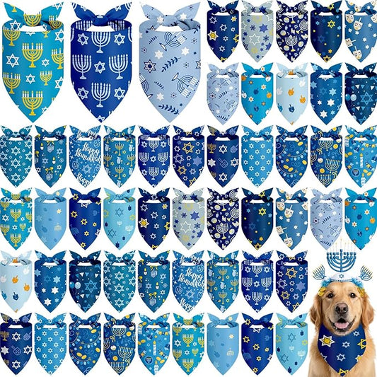 Abbylike 50 Pcs Hanukkah Dog Bandanas Bulk Blue Bandanas for Dogs Triangle Kerchief Bibs Scarf Set for Pet Hanukkah Costume Photo Props Accessories Pet Shops, 25 Styles (25.6 x 17.7 x 17.7)